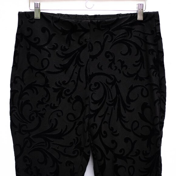Chico’s Velvet Ankle Pants Womens 10 Black Burnout Pull On Stretch Gothic Party - Picture 2 of 9